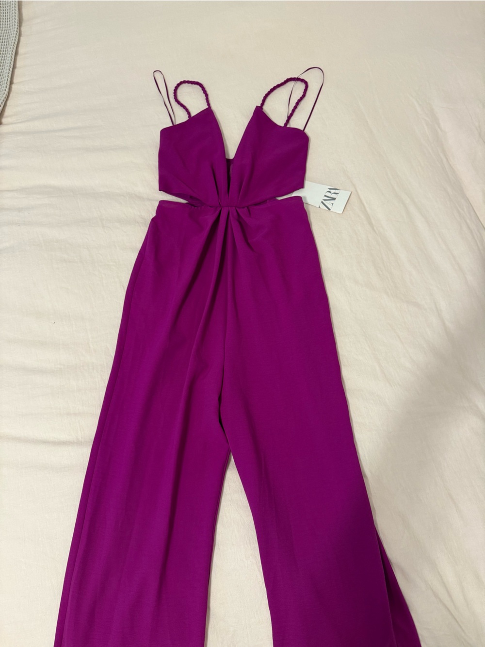 Zara Fuchsia Wide-Leg Jumpsuit with Spaghetti Straps